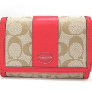 COACH Light Khaki/Bright Coral Signature Wallet